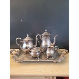 Vintage Leonard Silver Plated 6 Piece Coffee Tea Set‎ with Tray